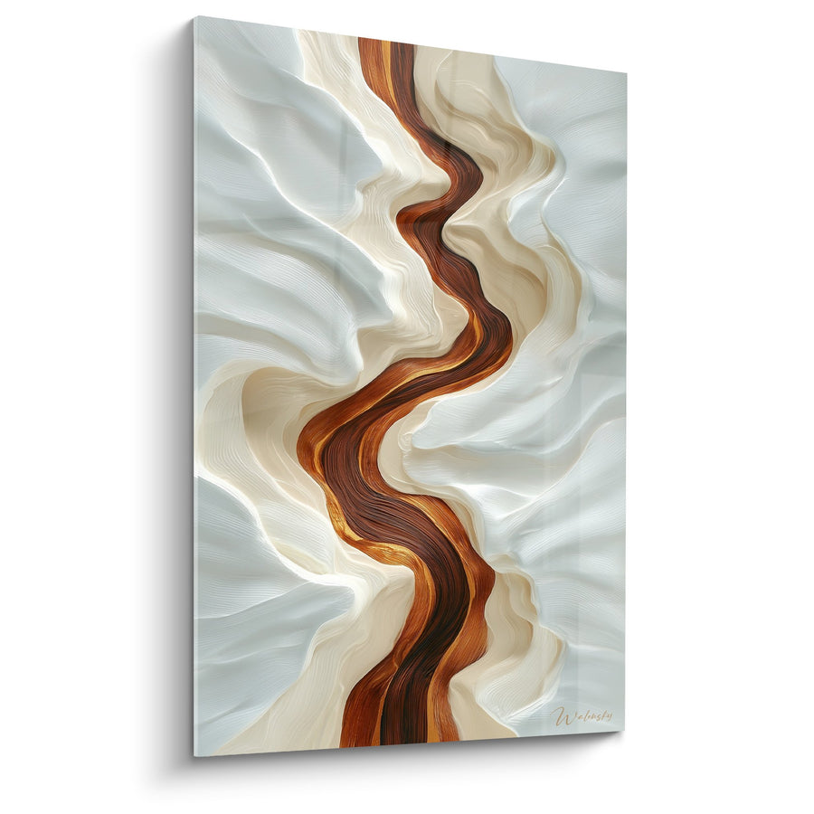 Tableau Abstrait Fluide Beige et Rouille aux Lignes Ondulantes - Harmonie Naturelle - Edition Feng shui Centre Terre
