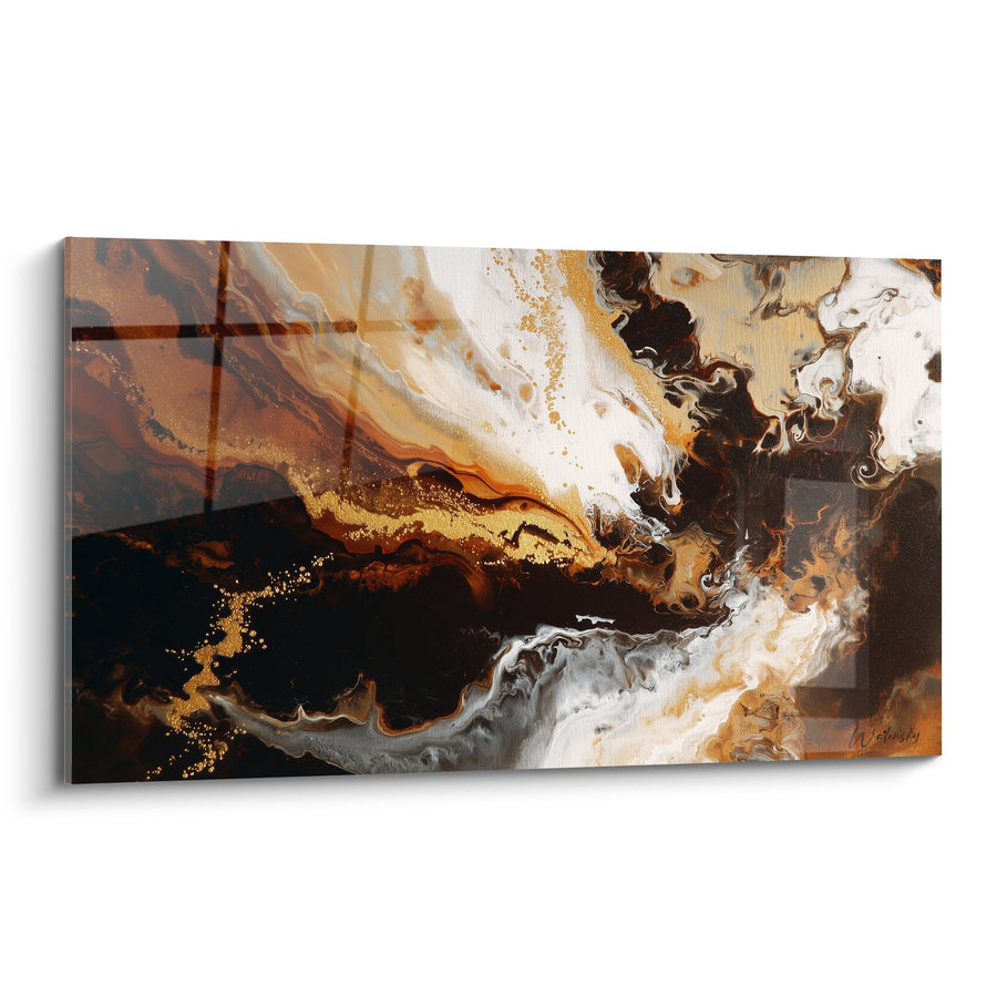 Tableau Abstrait Fluides Dorés et Bruns - Fusion Terrestre - Edition Feng shui Centre Terre