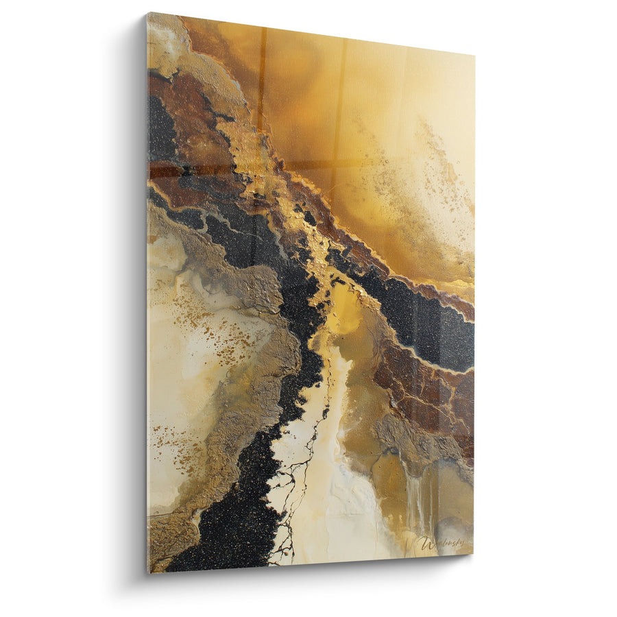 Tableau abstrait flux dorés et noirs - Harmonie Terrestre - Edition Feng shui Centre Terre