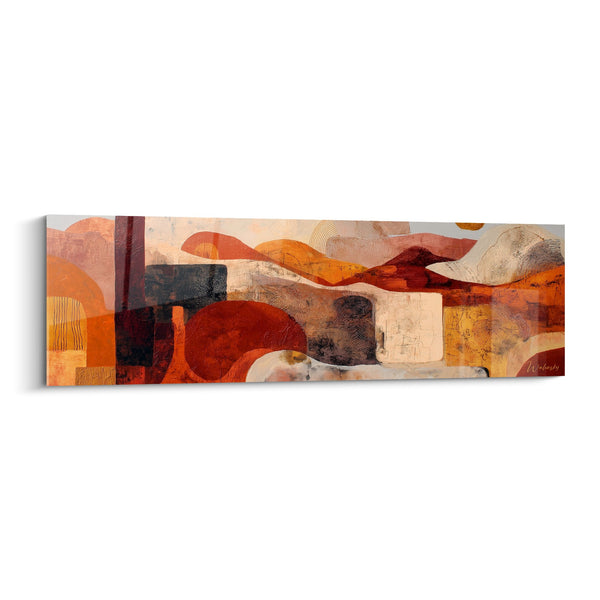 Abstract schilderij geometrische vormen oranje en aardetinten - Harmonie Terrestre - Feng Shui editie Zuidwest Aarde