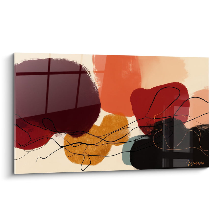 Tableau abstrait aux formes organiques bordeaux orange et ocre - Harmonie terrestre - Edition Feng shui Sud-Ouest Terre