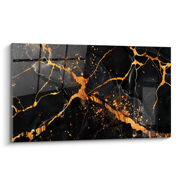 Tabel Fractures Gouden op Zwarte Achtergrond - Lichtflitsen - Editie Abstract zwart en goud