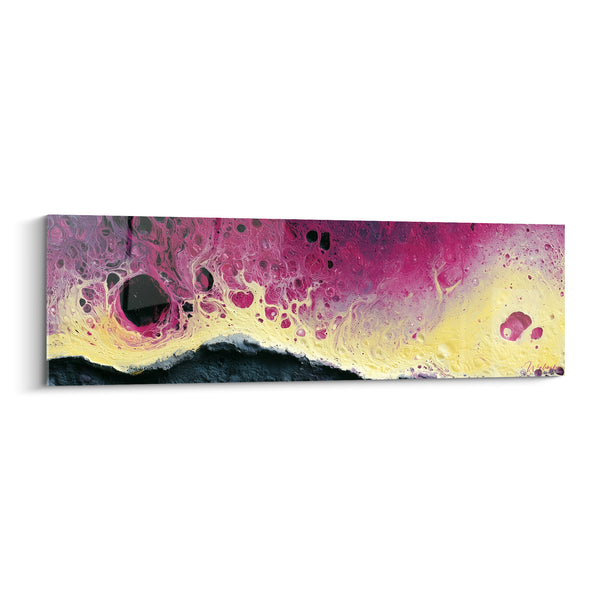 Tableau Coulée alvéolée magenta et jaune crevassée - Cratères noirs abyssaux - Edition style Peinture abstrait