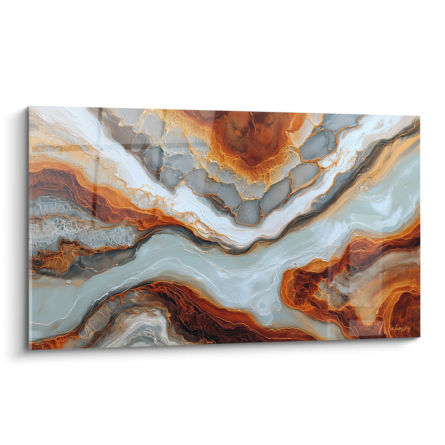 Tableau abstrait aux veines minérales oranges et grises - Géode terrestre - Edition Feng shui Nord-Est Terre