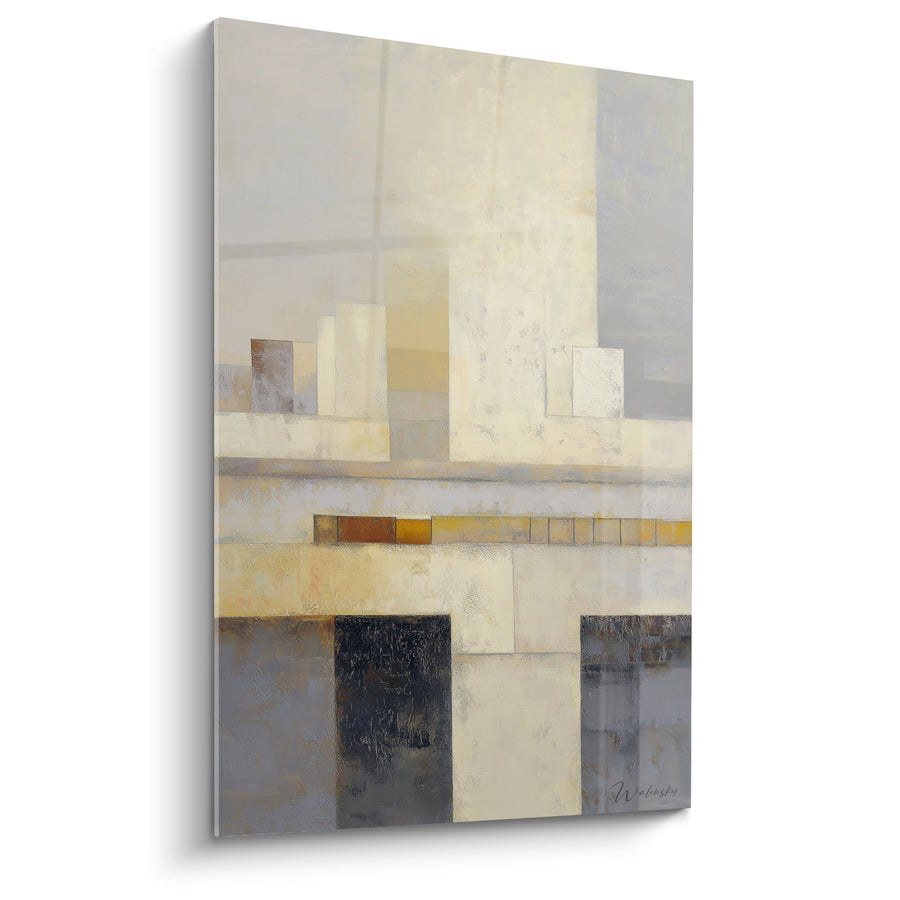 Tableau composition abstraite géométrique beige gris noir - Harmonie minérale - Edition Feng shui Ouest Métal