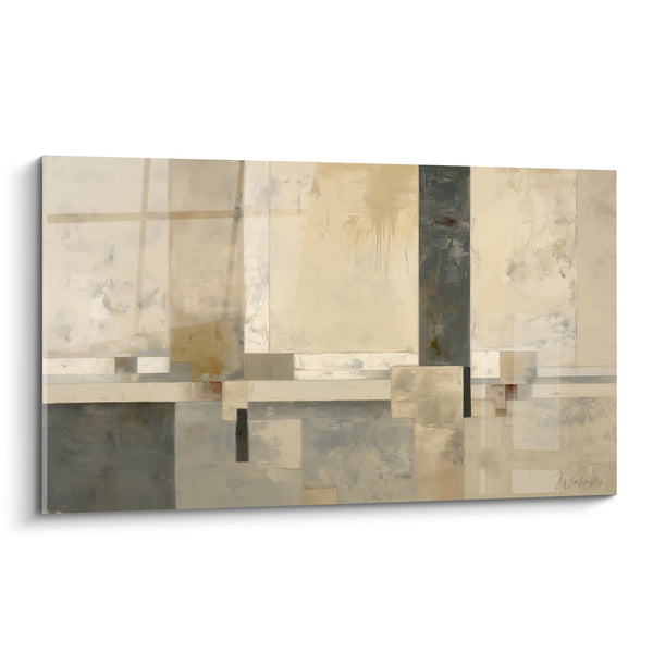 Abstract geometrisch tableau beige en grijs - Abstracte harmonie - Feng Shui West Metaal editie