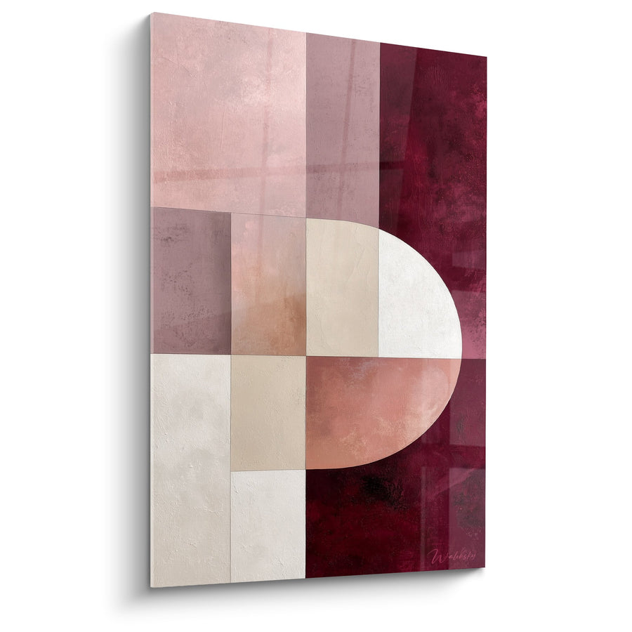 Tableau géométrie abstraite demi-cercle bordeaux et beige - Harmonie terrestre - Edition Feng shui Sud-Ouest Terre