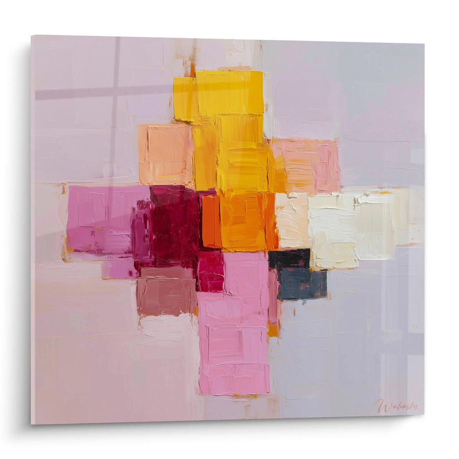 Tableau abstrait composition géométrique colorée tons jaunes roses violets - Harmonie Lumineuse - Edition Feng shui Sud-Ouest Terre