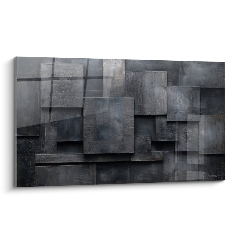 Tableau composition abstraite géométrique gris anthracite - Profondeur Métallique - Edition Feng shui Nord-Ouest Métal