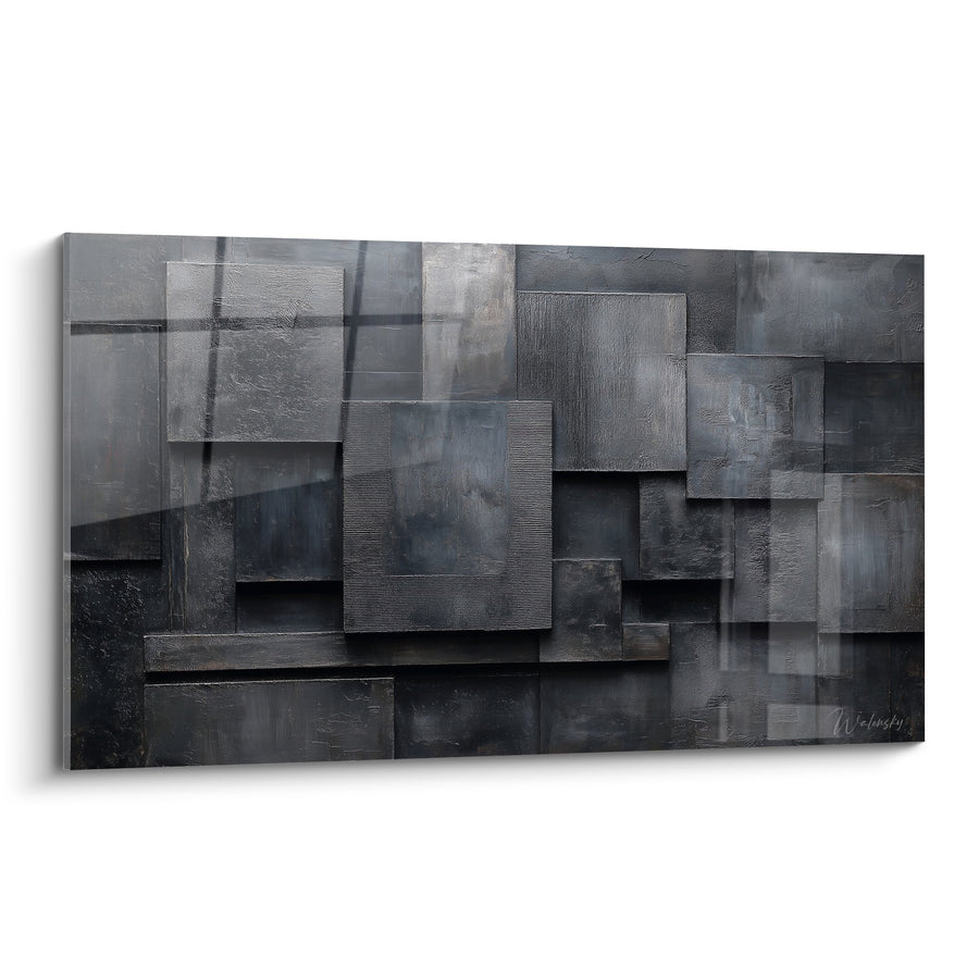 Obraz kompozycja abstrakcyjna geometryczna szaro-antracytowa - Głębokość Metaliczna - Edycja Feng shui Północny-Zachód Metal