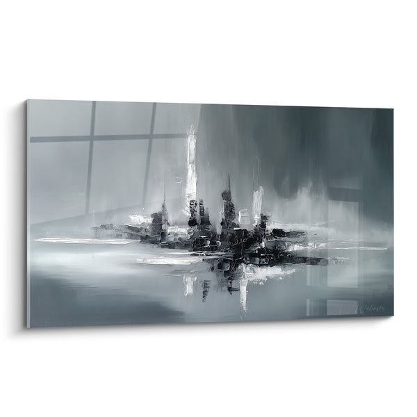 Abstract schilderij geometrische compositie grijs en wit - Stedelijke Harmonie - Feng Shui West Metal editie