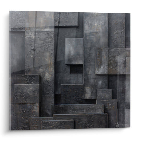 Abstract geometrisch grijs wandpaneel met reliëf texturen - Metalen abstractie - Feng shui Noord-West editie Metaal