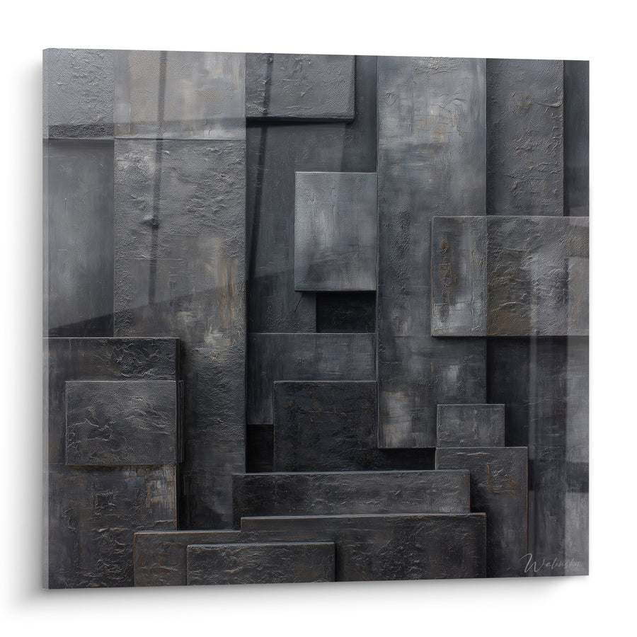 Obraz kompozycja geometryczna szara z fakturami wypukłymi - Abstrakcja metaliczna - Edycja Feng shui Północny-Zachód Metal