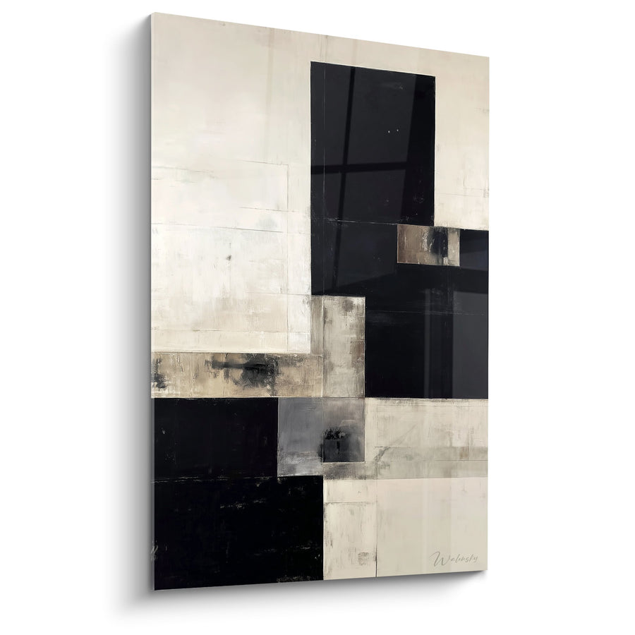 Tableau abstrait géométrique noir et beige nuances terre - Équilibre minéral - Edition Feng shui Ouest Métal