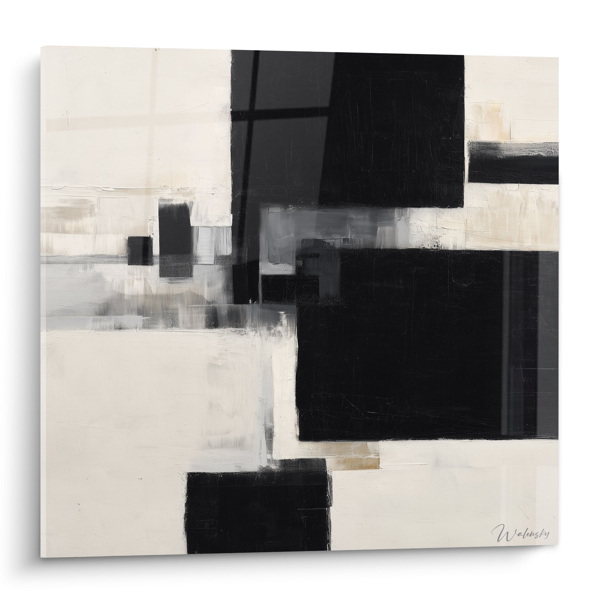 Abstract geometric black white gray artwork modern composition feng shui west metal