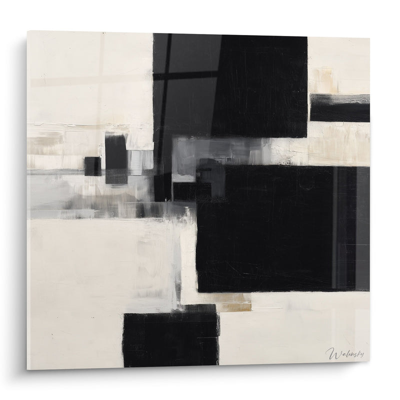 Abstract Geometric Black White Gray Painting - Modern Harmony - Feng shui West Metal Edition