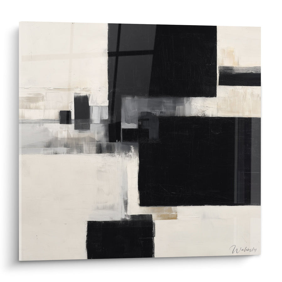 Tableau abstrait géométrique noir blanc gris - Harmonie Moderne - Edition Feng shui Ouest Métal