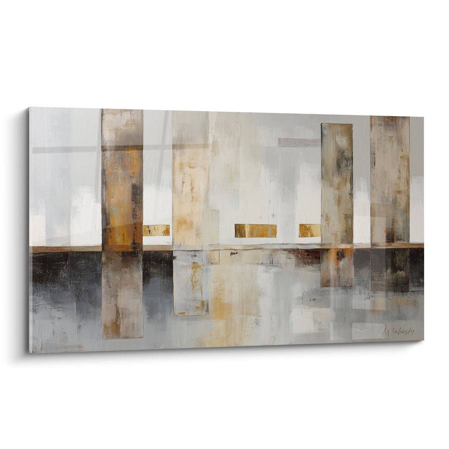 Tableau composition abstraite géométrique ocre gris blanc - Harmonie Moderne - Edition Feng shui Ouest Métal