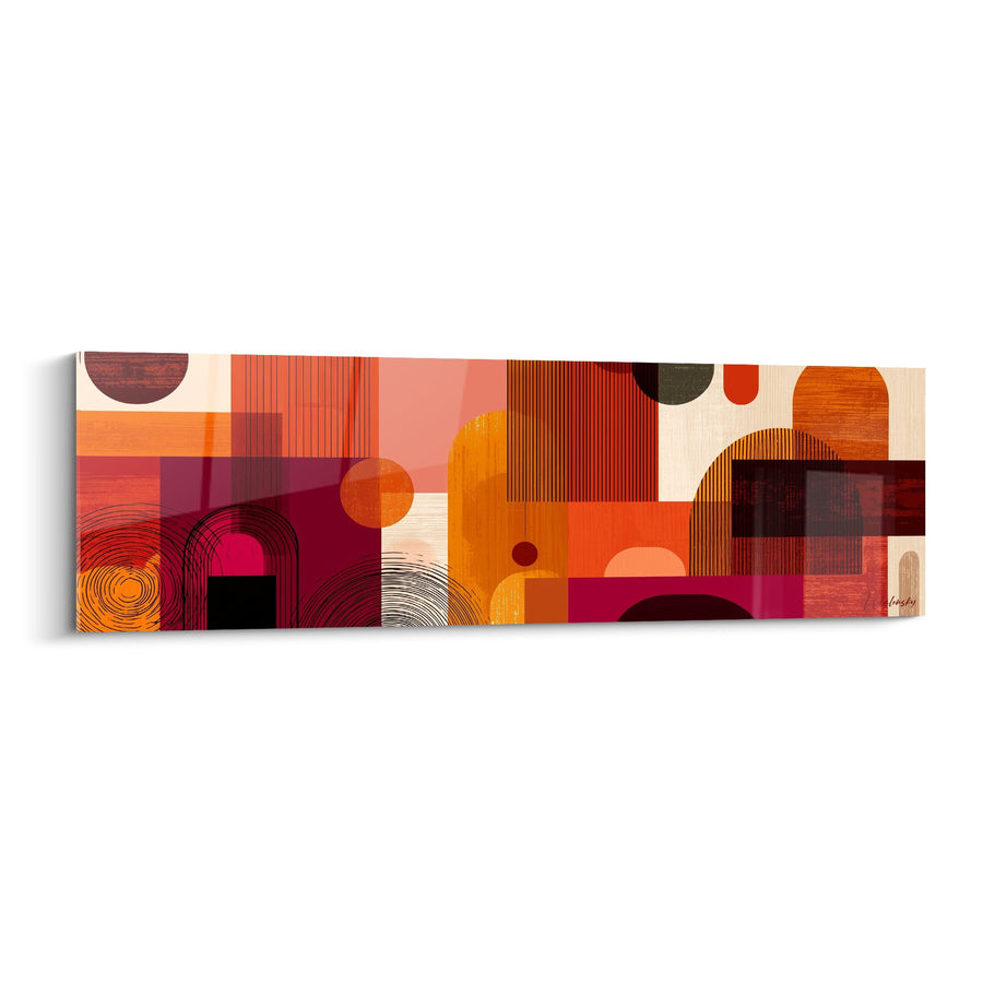 Tableau Composition Géométrique Orange et Rouge aux Formes Abstraites - Harmonie Moderne - Edition Feng shui Sud-Ouest Terre