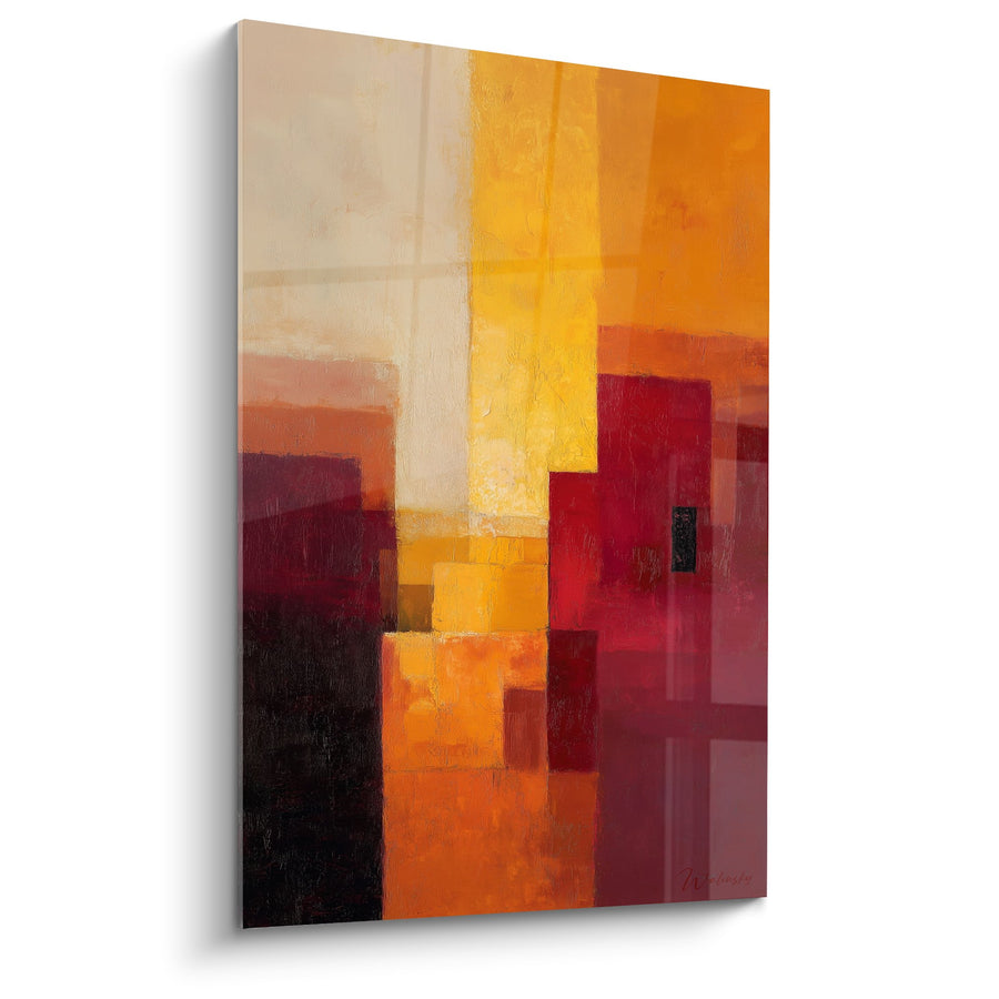 Tableau abstrait composition géométrique orange rouge jaune - Symphonie ardente - Edition Feng shui Sud Feu