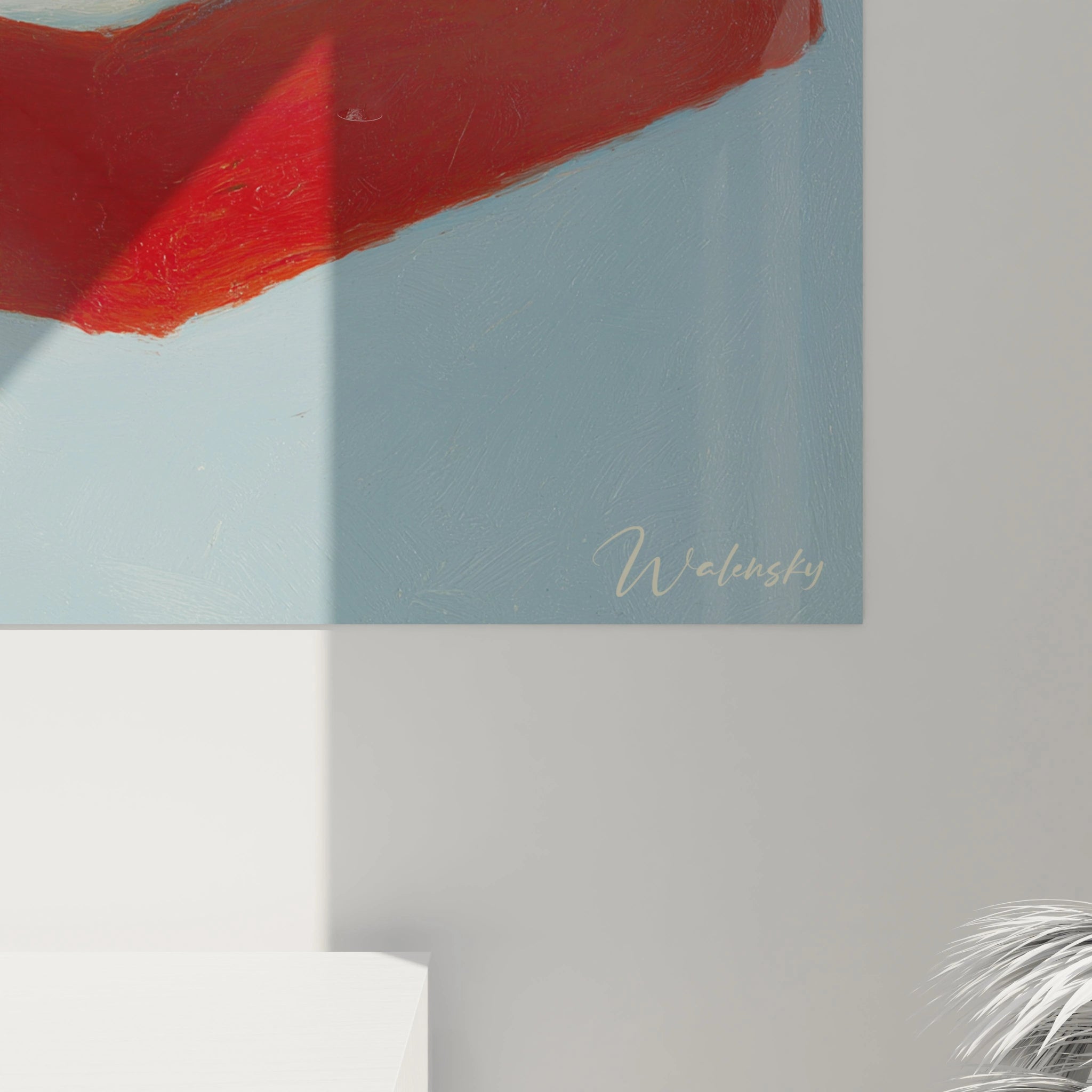 Tableau mural Walensky style tableau abstrait géométrique rouge et bleu texturé avec signature