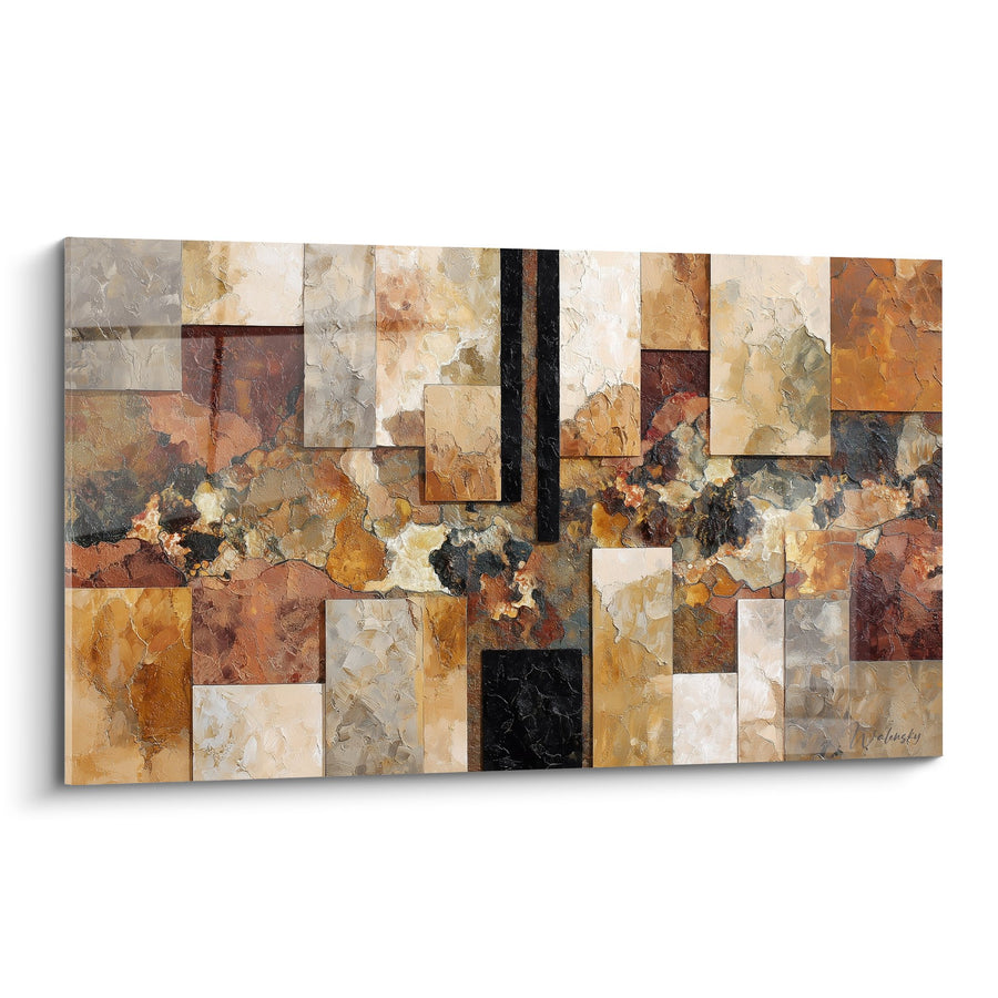 Tableau composition abstraite géométrique tons terre et ocre - Mosaïque Minérale - Edition Feng shui Centre Terre