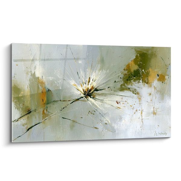 Tableau explosion de lumière blanche sur fond abstrait aux tons verts et ocres - Éclat naturel - Edition Graminées