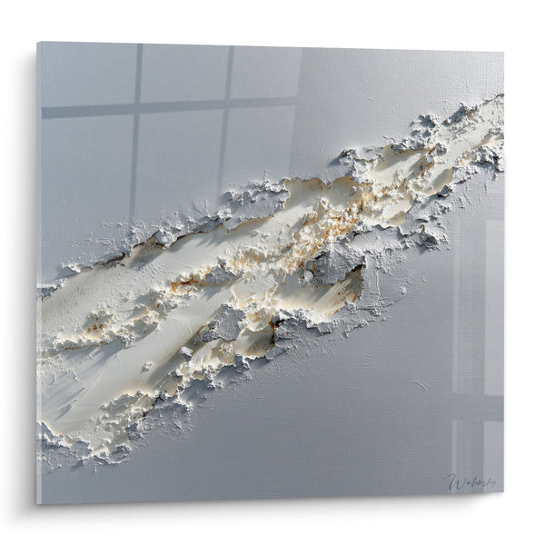Abstract grijs zilver schilderij met gouden reliëf texturen - Mineraal Melodie - Feng Shui Noordoost Metaal Editie