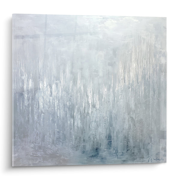Quadro astratto grigio argentato con riflessi perlescenti e texture verticali - Armonia metallica - Edizione Feng Shui Nord-Ovest Metallo