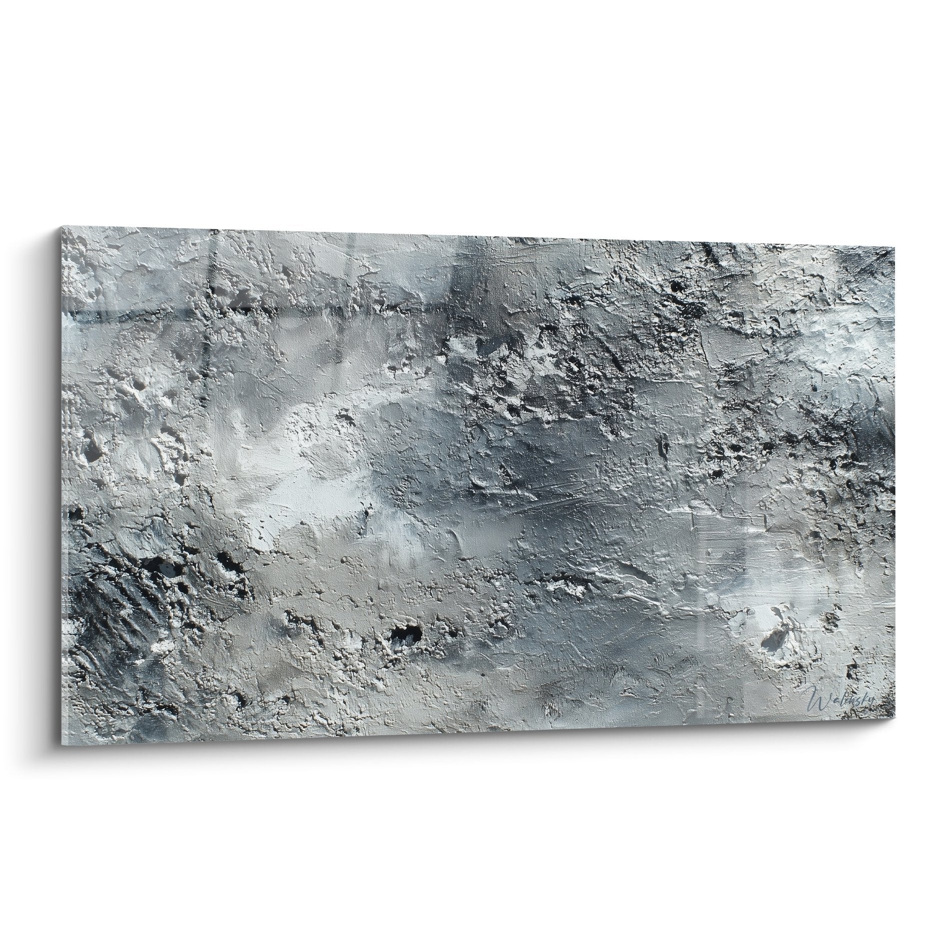 Tableau abstrait gris argente texture rugueuse relief metallique feng shui nord ouest metal