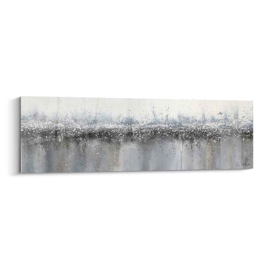 Tableau abstrait gris et blanc avec éclats dorés - Harmonie Métallique - Edition Feng shui Ouest Métal