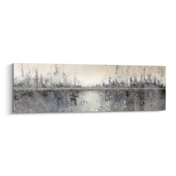 Abstract grijs-wit schilderij met wolkenachtige texturen - Hemelse Horizon - Feng Shui Editie West Metaal