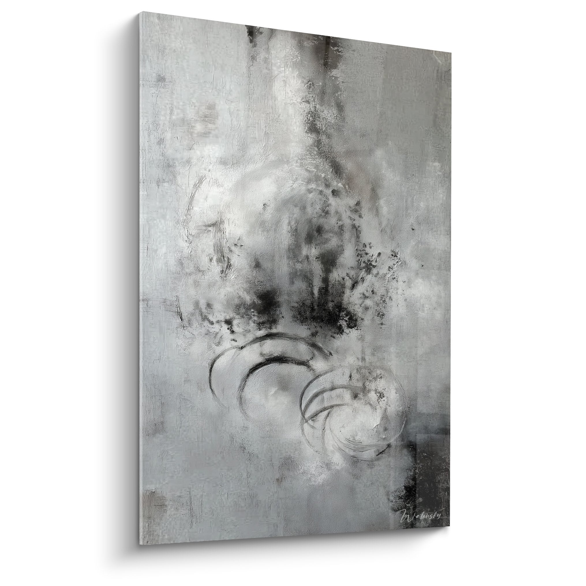 tableau abstrait gris avec cercles textures feng shui nord ouest metal decoration murale