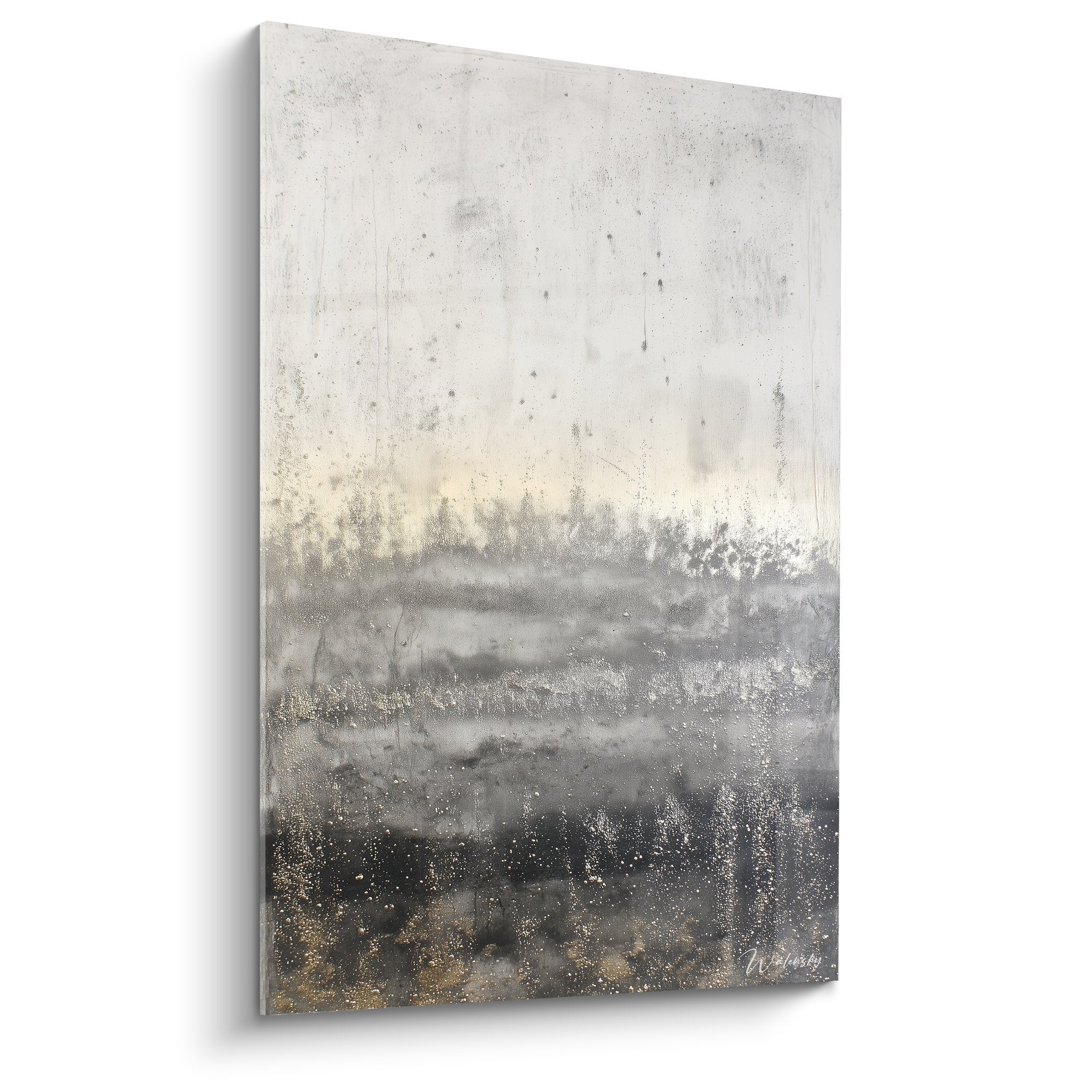 Abstract gray and gold painting misty landscape feng shui west metal wall art zen decoration