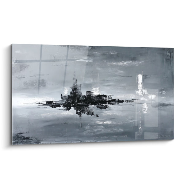 Abstract schilderij grijs en zwart met metalen reflecties - Stedelijke contemplatie - Feng Shui West Metaal editie