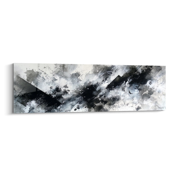 Abstract grijs en zwart schilderij met lichtflitsen - Metaalstorm - Feng shui West Metal editie
