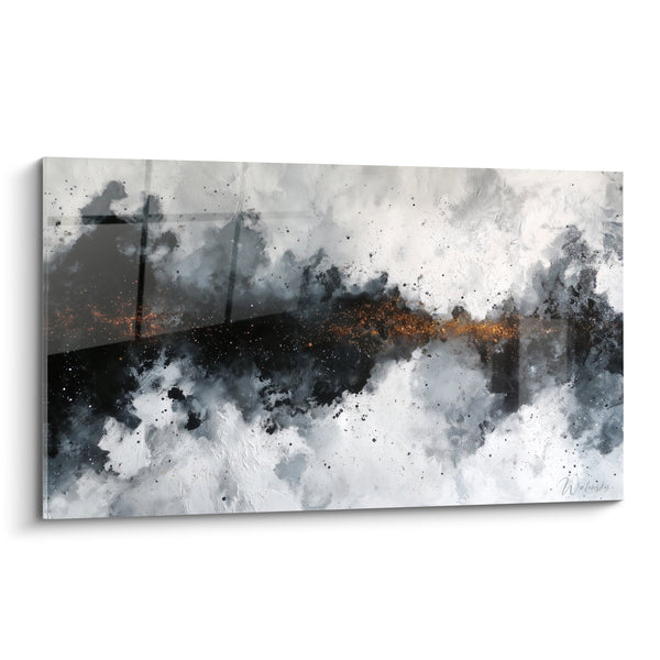 Abstracte compositie grijs gerookt oranje koper - Metaalstorm - Feng Shui Noordoost Metalen editie
