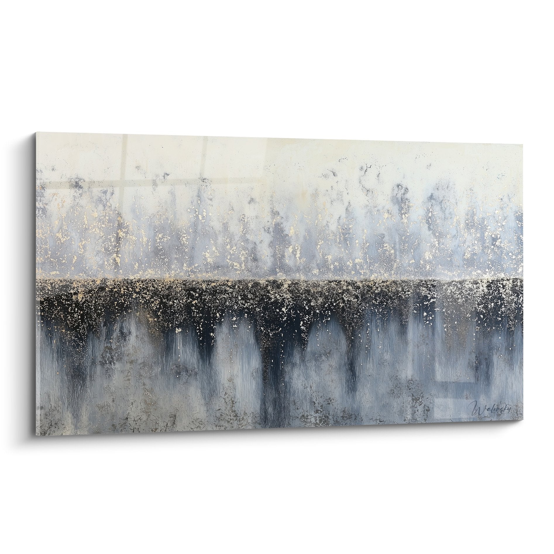 abstract horizon painting blue white gold texture feng shui west metal contemporary wall art