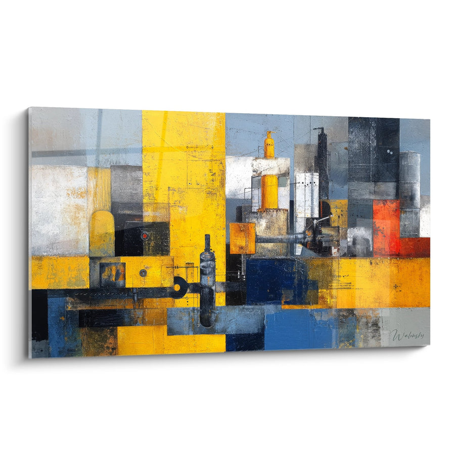 Tableau abstrait industriel - Composition urbaine moderne - édition machines et engrenages