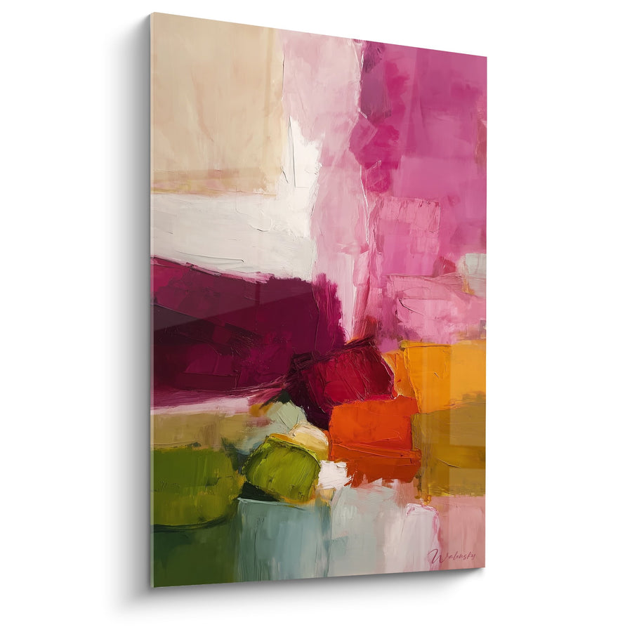 Tableau abstrait aux couleurs vives magenta rose orange et vert - Harmonie Énergétique - Edition Feng shui Sud Feu