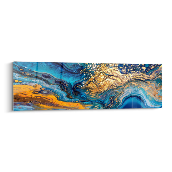 Tableau Marbrures bleu et doré en fusion - Fusion minérale - Edition Abstrait marbre bleu