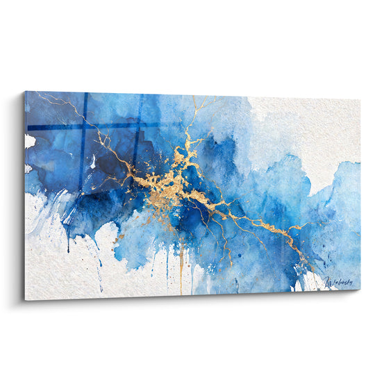 Tableau Marbrures bleues et dorées sur fond blanc - Fracture lumineuse - Edition Abstrait marbre bleu