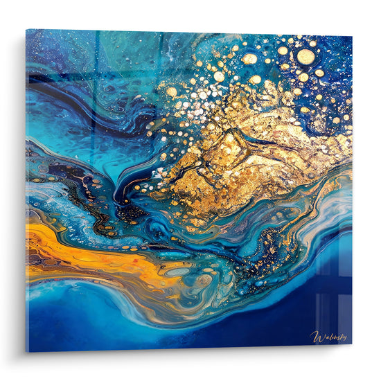 Tableau Marbrures bleu et or scintillantes - Faille céleste - Edition Abstrait marbre bleu