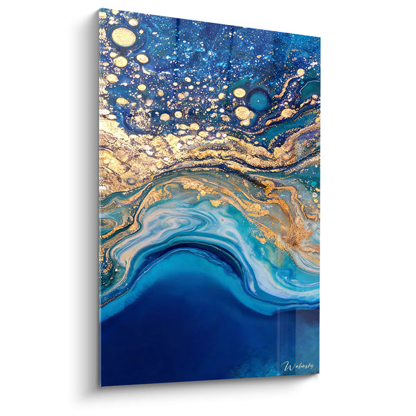 Tableau Dôme marbré bleu et doré aux bulles constellées - Voûte céleste minérale - Edition Abstrait marbre bleu