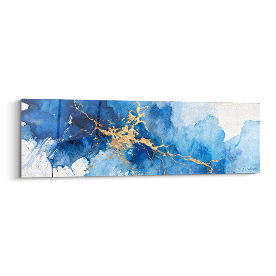 Tableau Veines dorées sur marbre bleu et blanc - Fracture dorée - Edition Abstrait marbre bleu