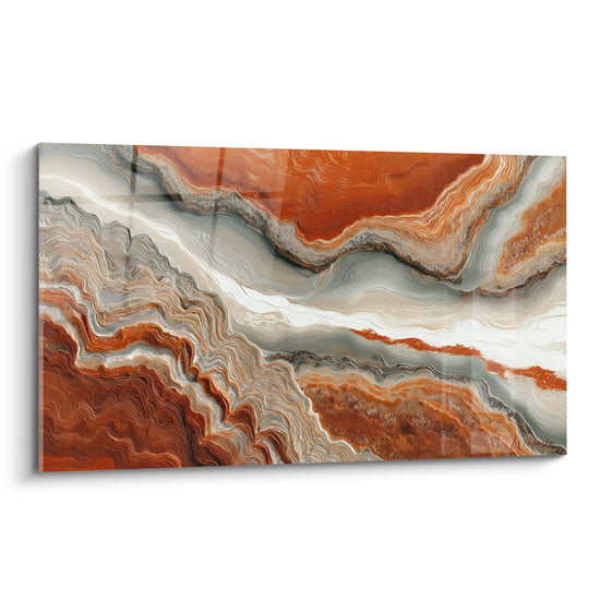 tableau abstrait marbrures orange terre blanc gris composition fluide feng shui nord est terre