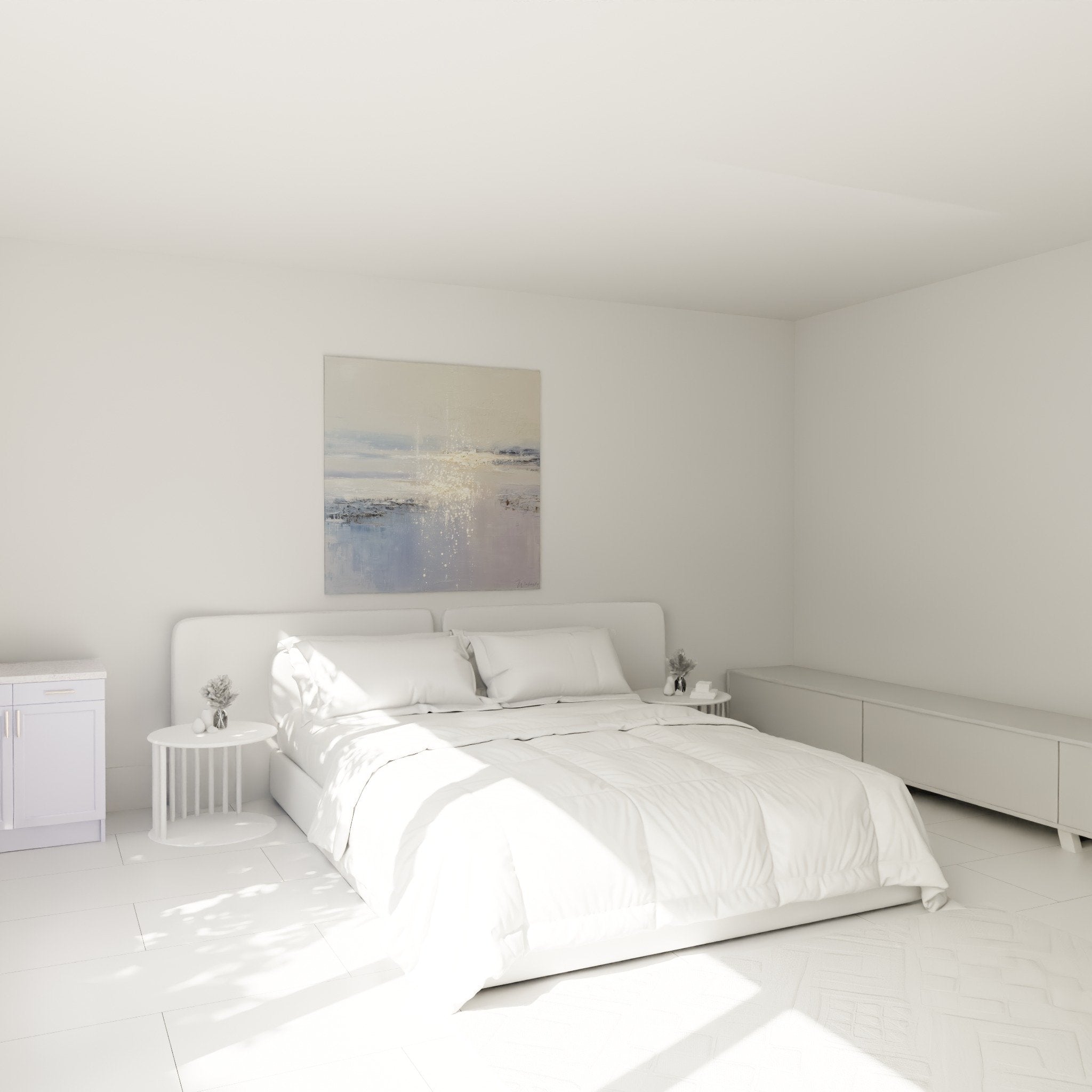 abstract navy blue and gold marine painting in modern bedroom white wall feng shui west metal decor