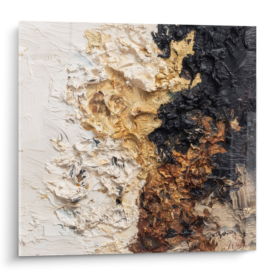 Tableau Peinture Abstraite Matières Blanc Doré Noir - Équilibre des Éléments - Edition Feng shui Nord-Est Terre