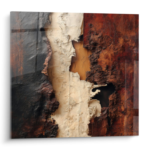 Abstract Schilderij Afgebrokkelde Materialen Oker en Roest - Tijdelijke Erosie - Feng shui Aarde Centrum Editie