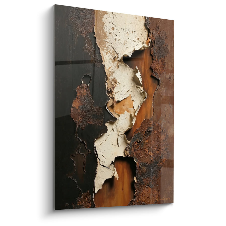 Tableau Abstrait Matières Écorchées Blanc Ocre Brun - Écorces du Temps - Edition Feng shui Centre Terre
